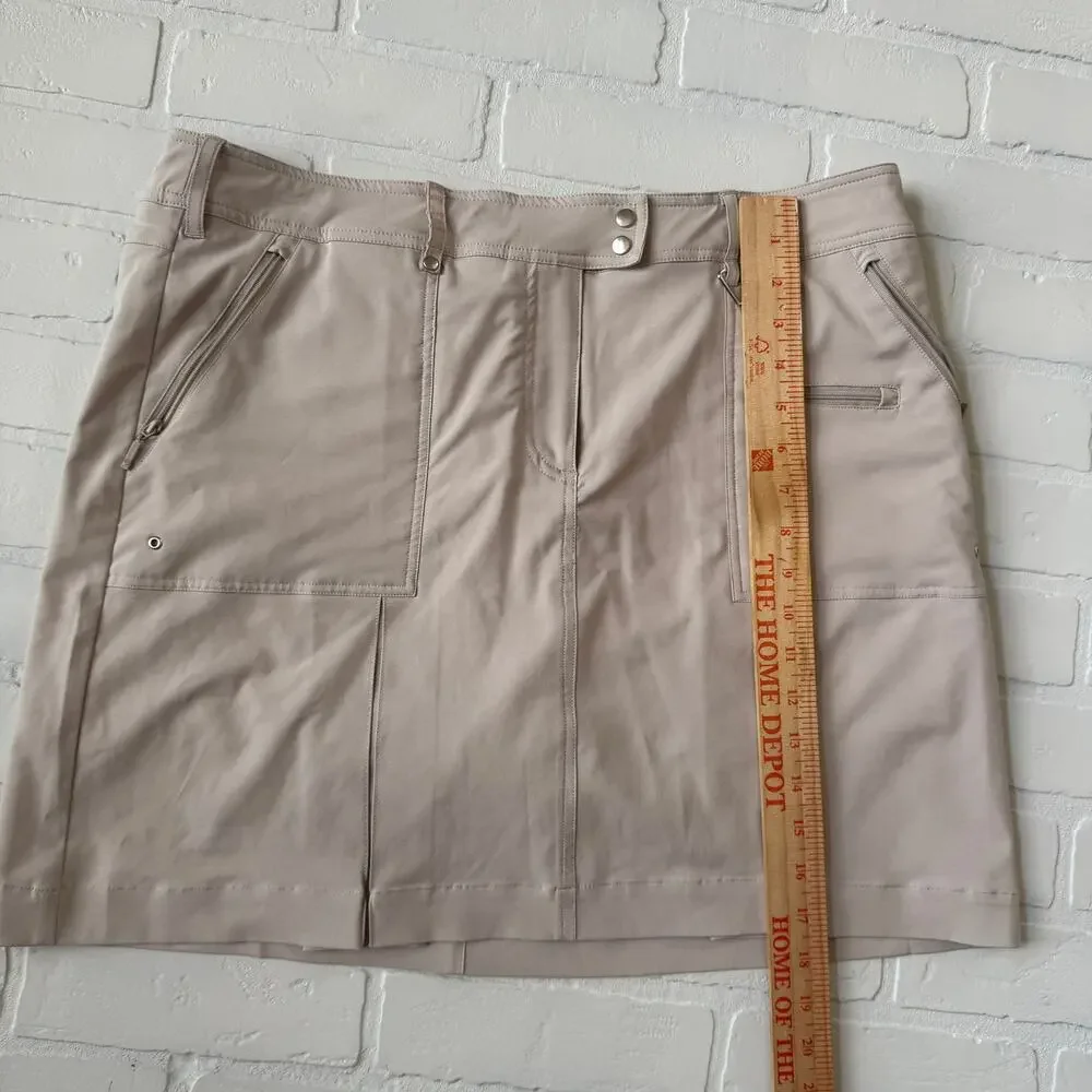 GGblue Luxe Sport Boca Women's Khaki Athletic Golf Zipper Pocket Skort -sz 12